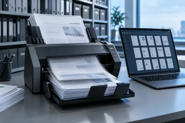 Scanner documentaire numérisant une pile de documents