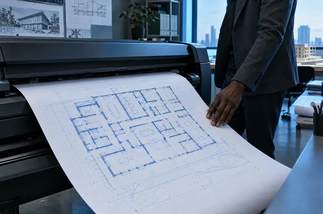 Traceur grand format imprimant un plan d'architecte
