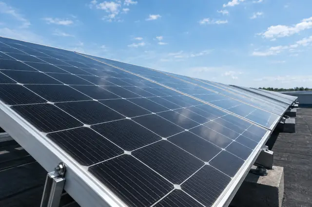 Rangées de panneaux photovoltaïques sur un toit