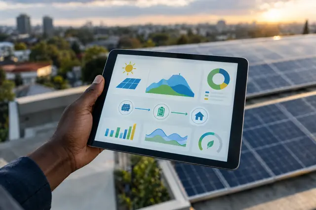 Tablette affichant un tableau de suivi de la production solaire