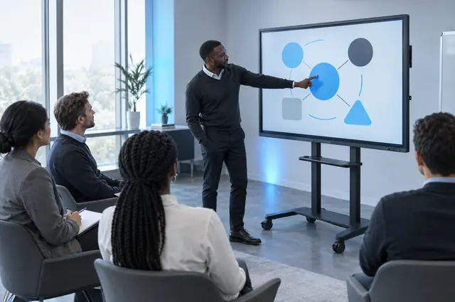 Écran interactif sur pied dans une salle de formation