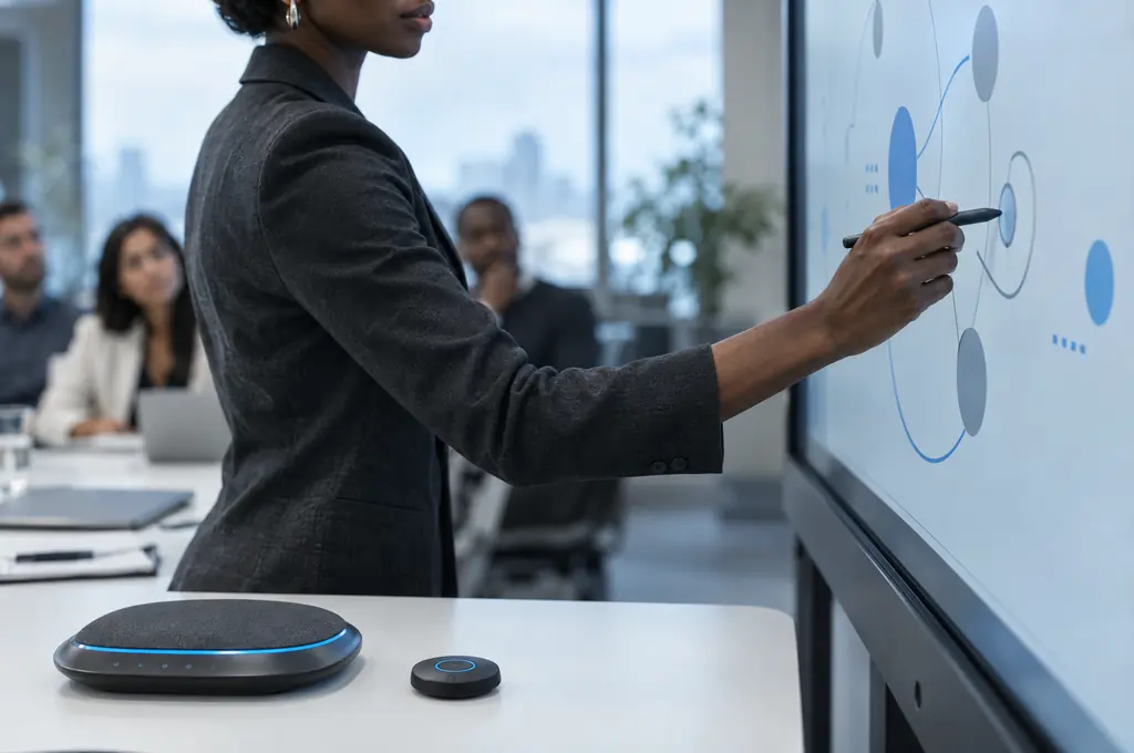 Une formatrice annote un schéma sur un écran interactif